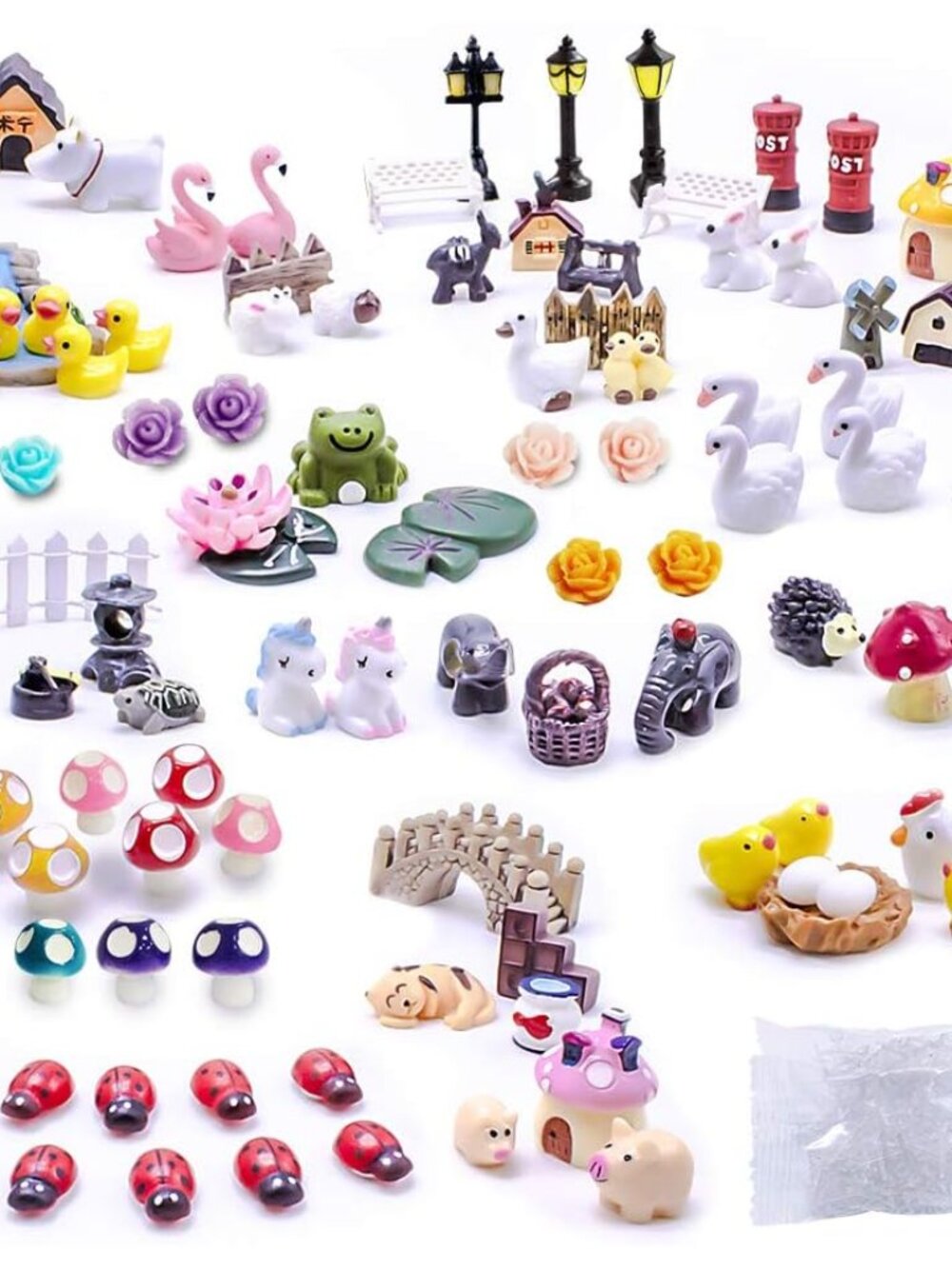 Selected 100 Pcs Fairy Garden Accessories, Mini Resin Animals, Miniature Figurin